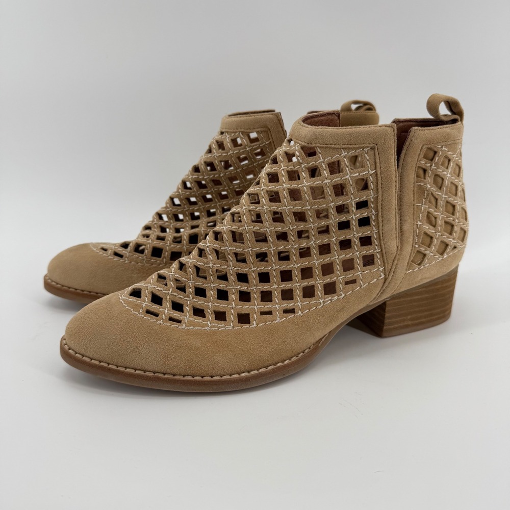 Jeffrey Campbell Taggart Open Weave Ankle Booties Beige Suede Size 8‎ Block Heel